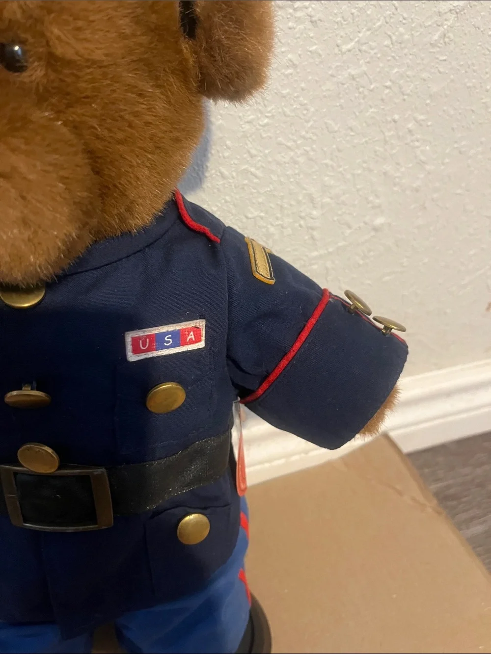 Brown Teddy Bear in Navy Blue USA Uniform - Kids Toy
